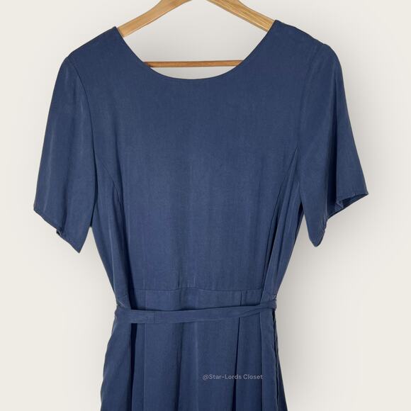 Vetta Capsule Button Up Midi Dress | Medium | Navy Blue Tencel Flowy Pockets - Picture 8 of 10